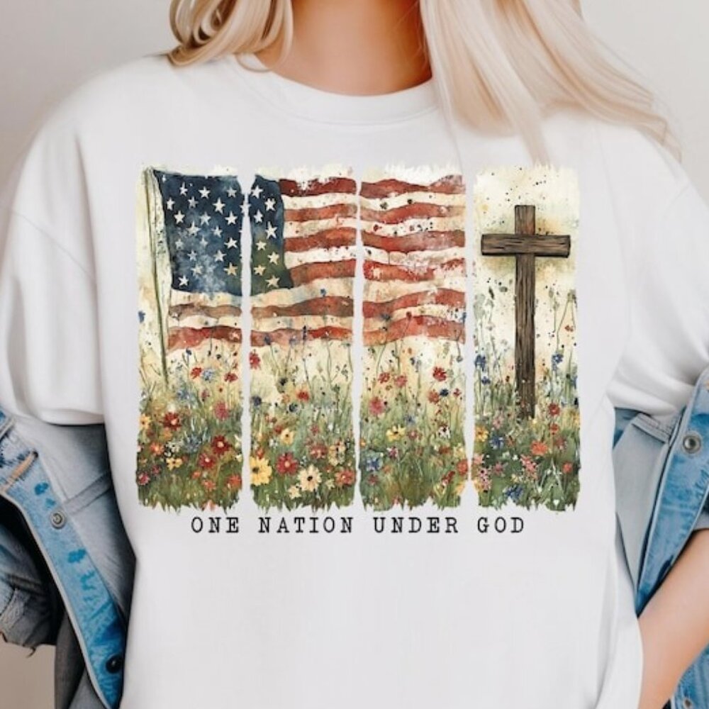 One Nation Under God Tee, 4th of July Christian Patriotic Tee